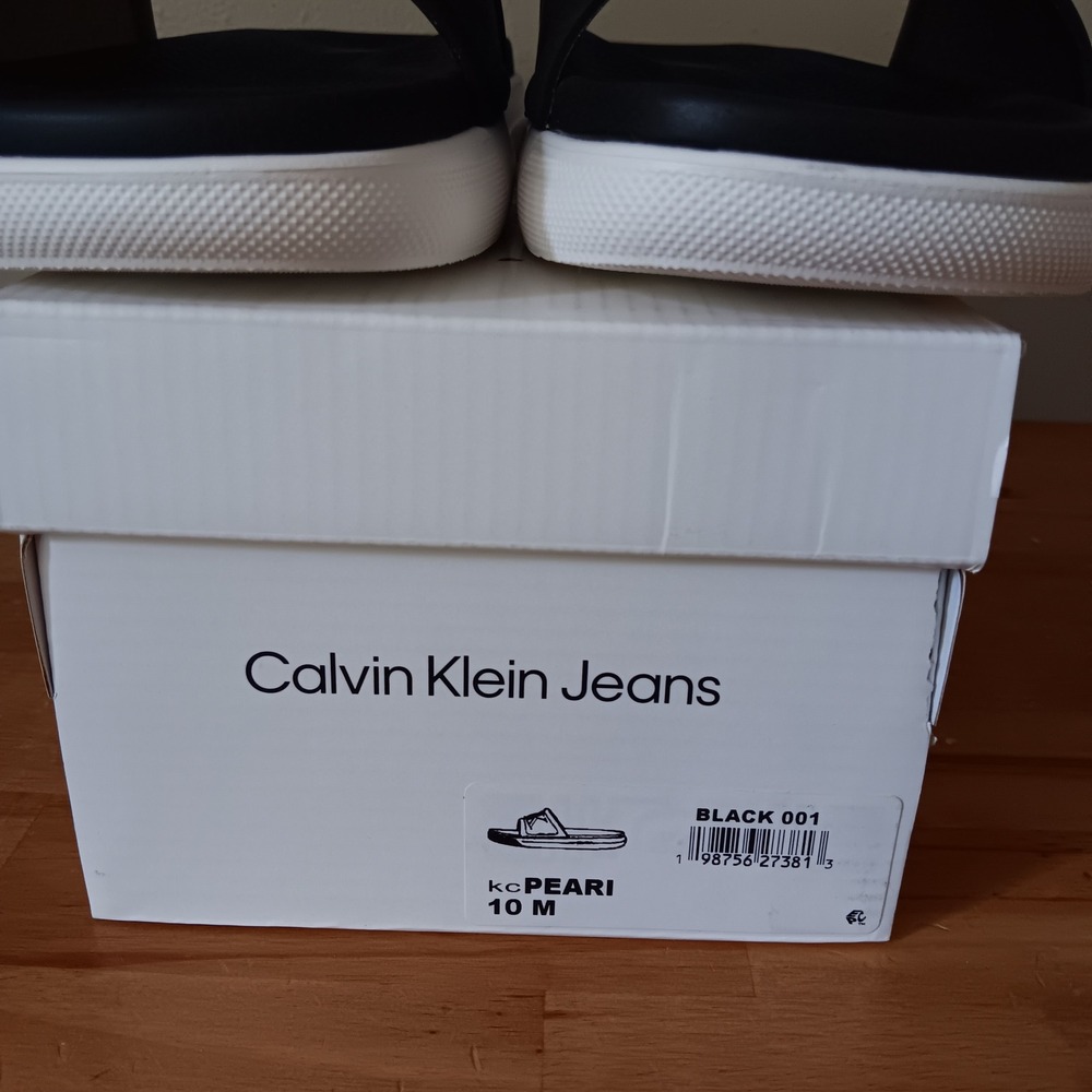 Calvin Klein Peari Slide Sandals Womens 10 M Black NWB CK Logo Slip On - Picture 3 of 8